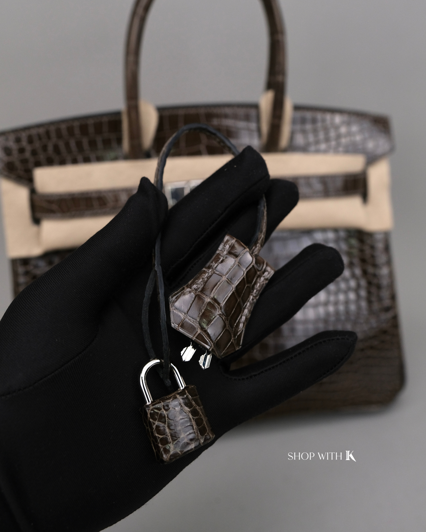 Hermes Birkin 30 Gris Elephant Shiny Porous Crocodile PHW