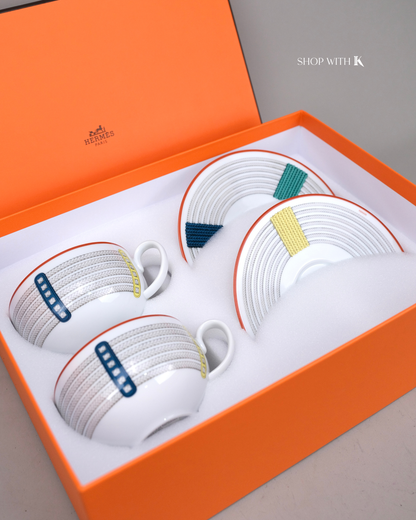 Hermes Tressages Equastres Breakfast Cup and Saucer