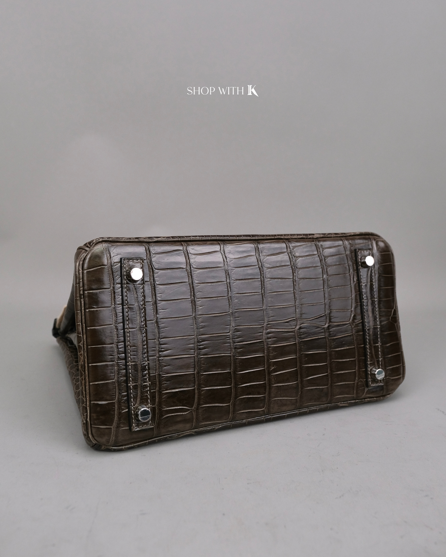 Hermes Birkin 30 Gris Elephant Shiny Porous Crocodile PHW