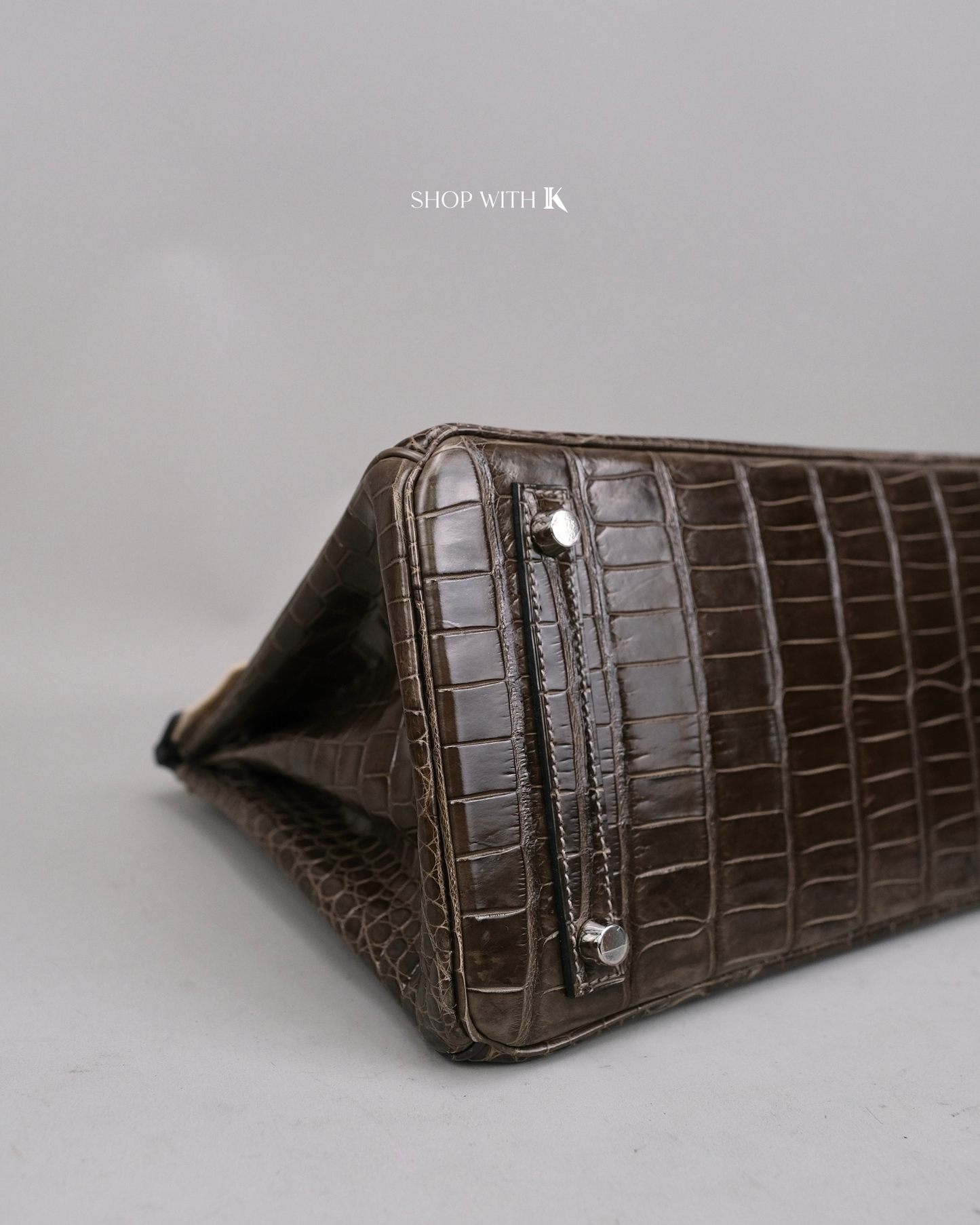 Hermes Birkin 30 Gris Elephant Shiny Porous Crocodile PHW