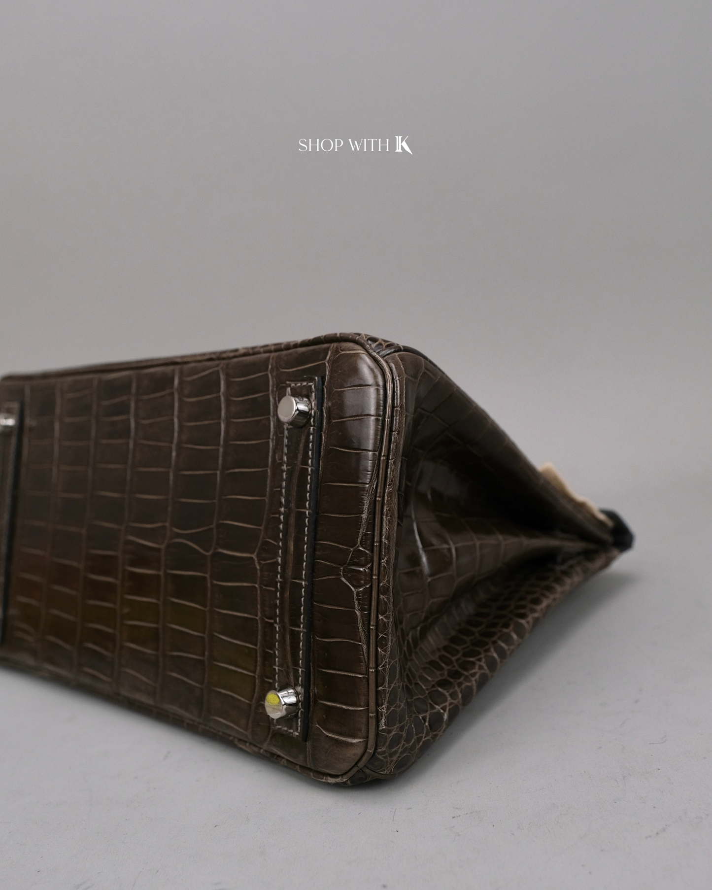 Hermes Birkin 30 Gris Elephant Shiny Porous Crocodile PHW