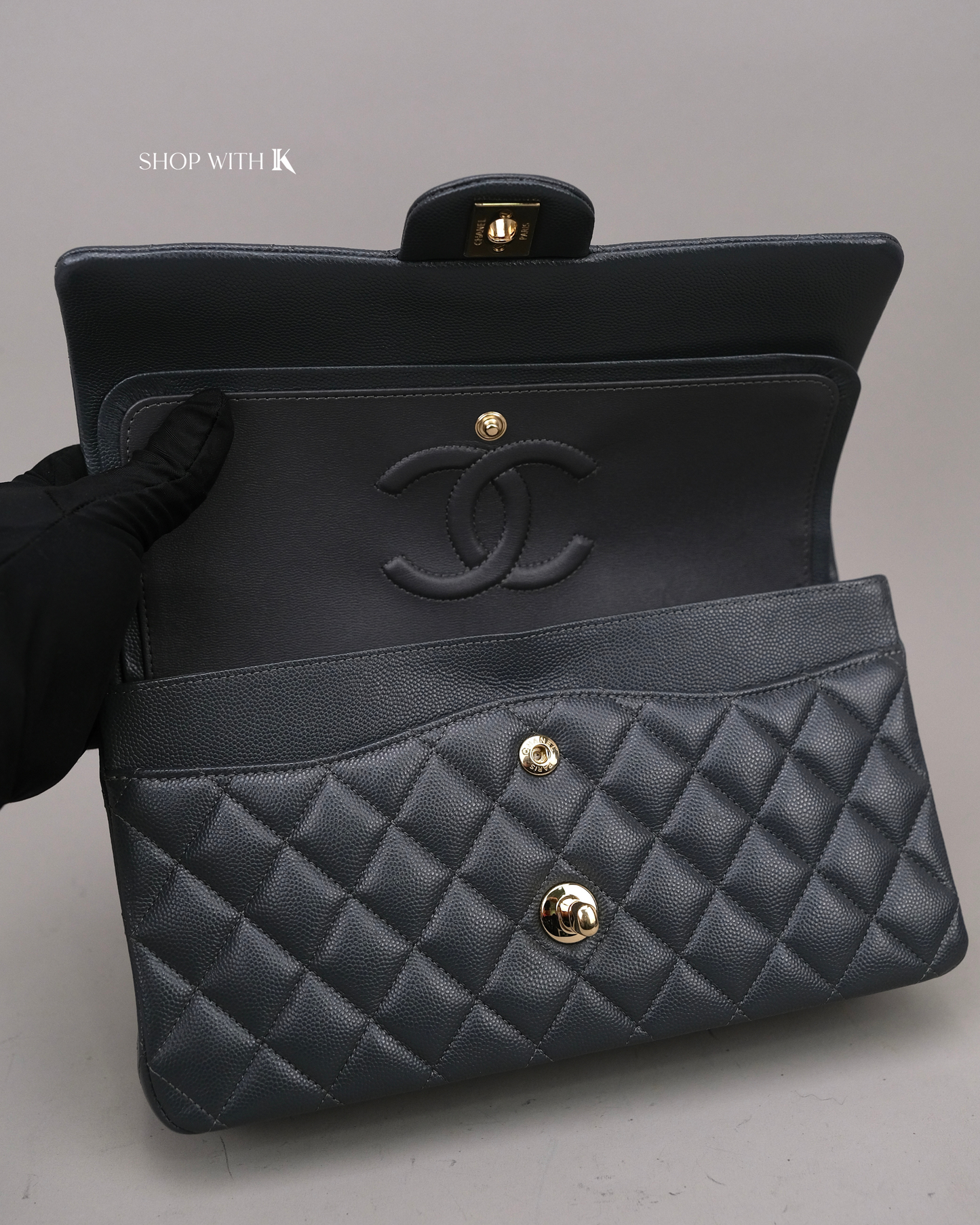 Chanel Classic Flap Dark Gray CGHW