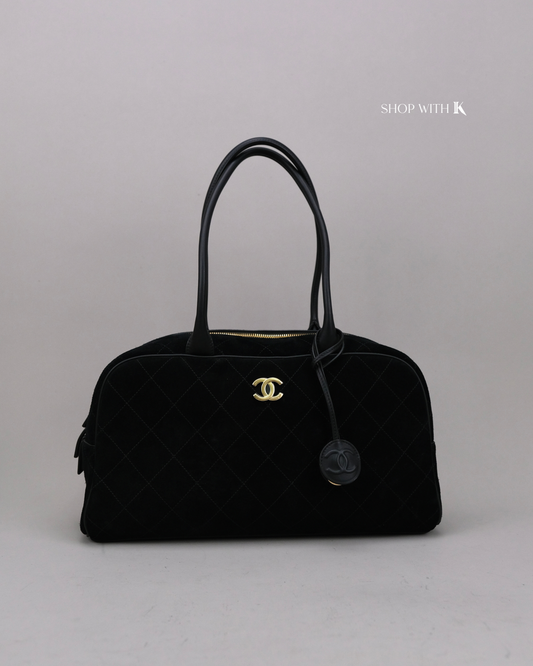 Chanel Shopping Tote Eastwest Suede Black