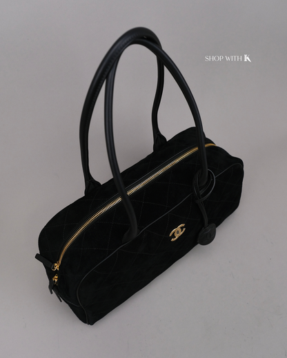 Chanel Shopping Tote Eastwest Suede Black