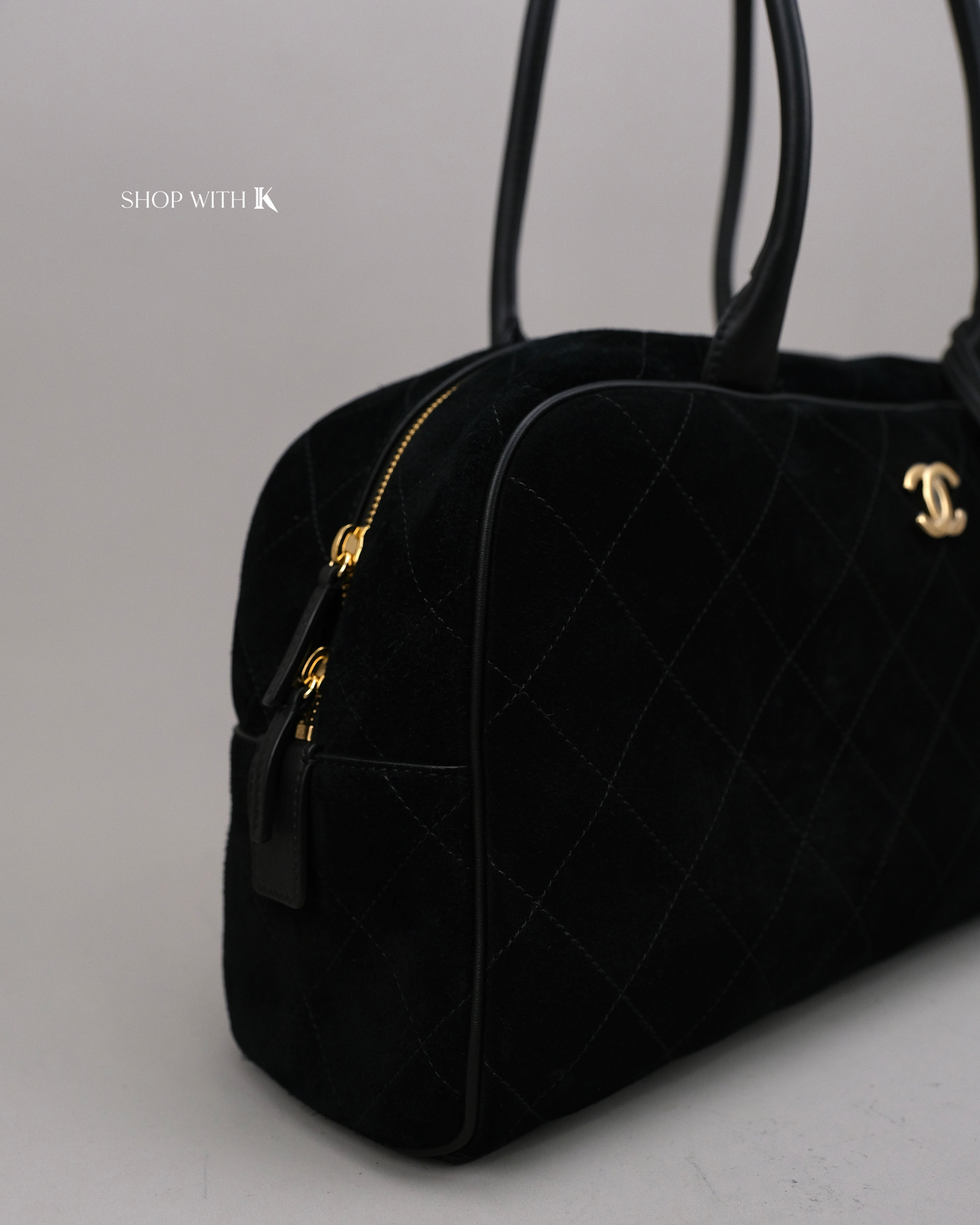 Chanel Shopping Tote Eastwest Suede Black