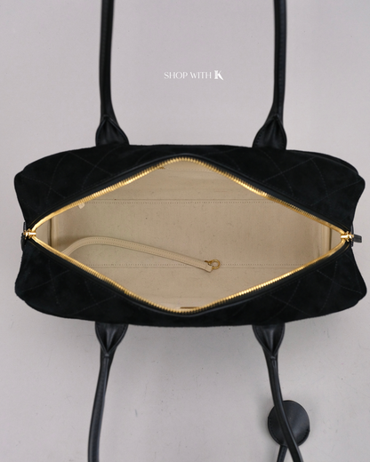 Chanel Shopping Tote Eastwest Suede Black