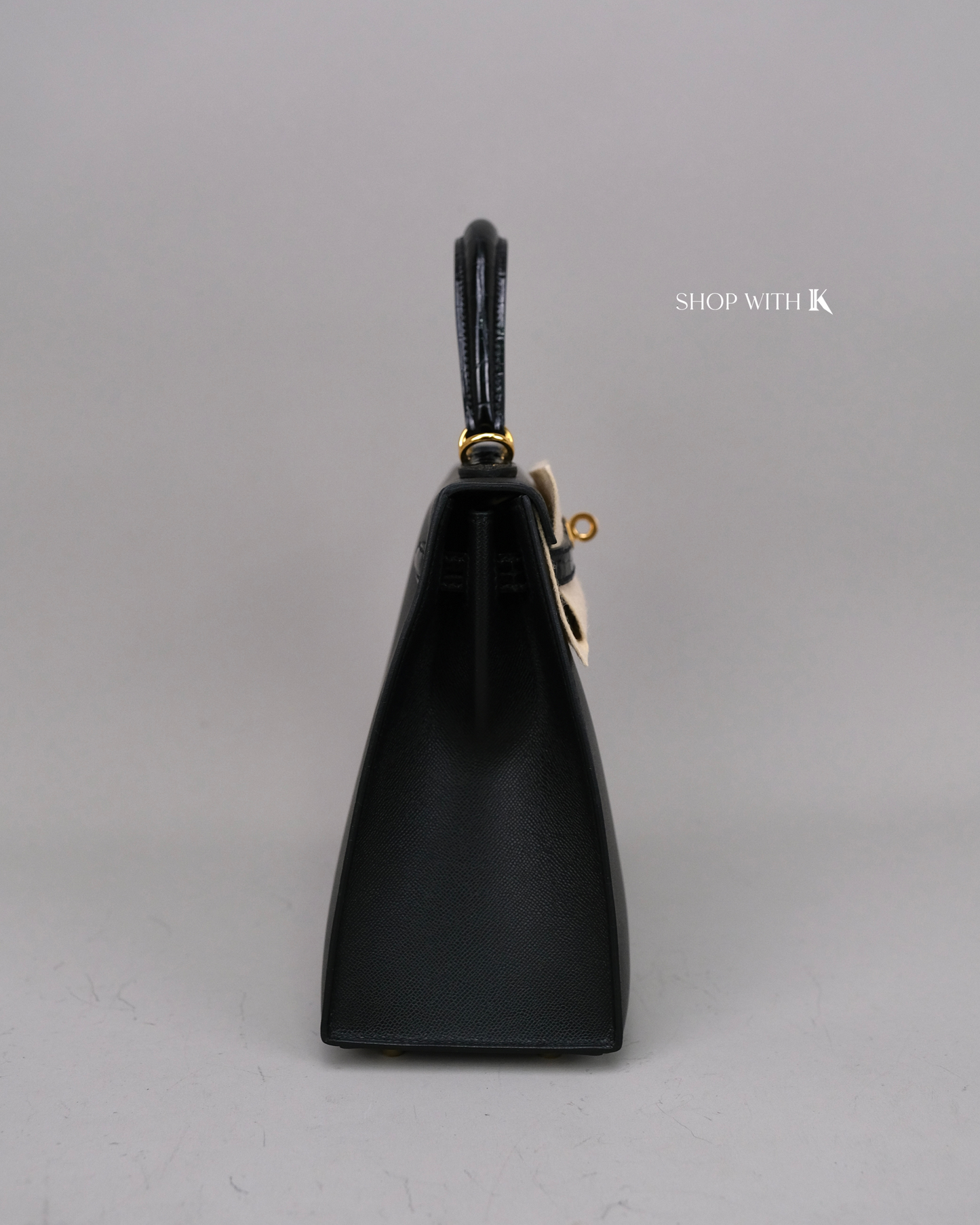 Hermes Kelly 25 Noir Croc Touch GHW
