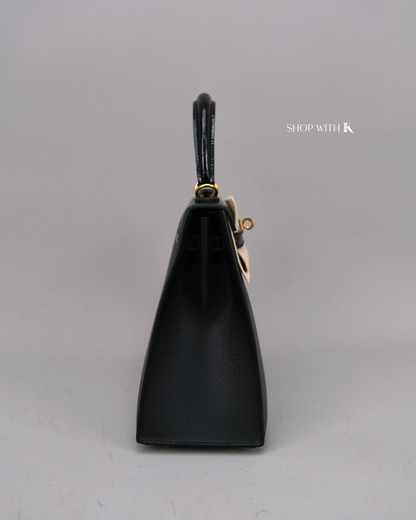 Hermes Kelly 25 Noir Croc Touch GHW