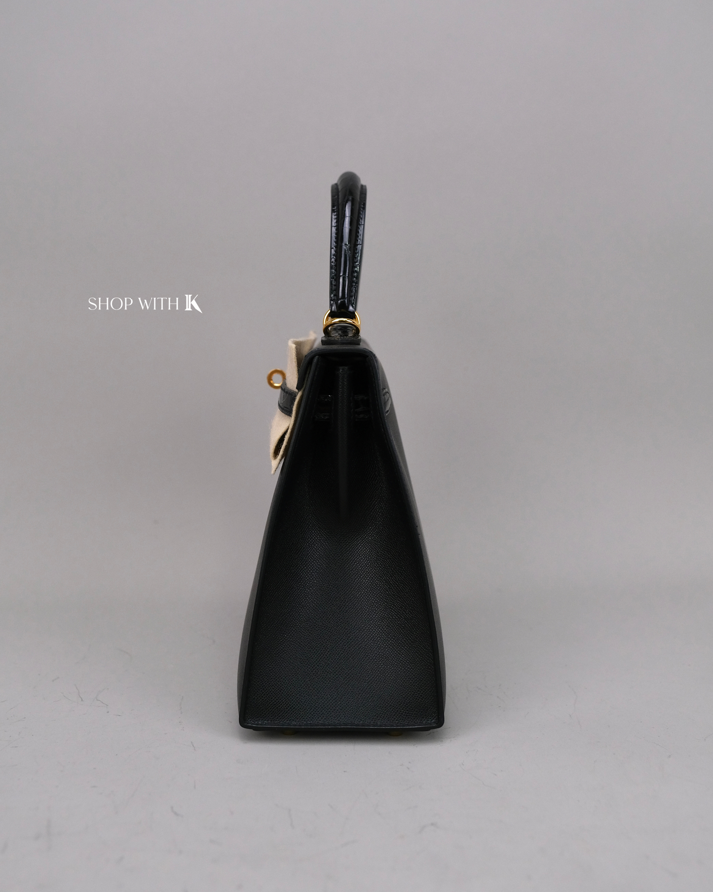 Hermes Kelly 25 Noir Croc Touch GHW