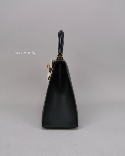 Hermes Kelly 25 Noir Croc Touch GHW