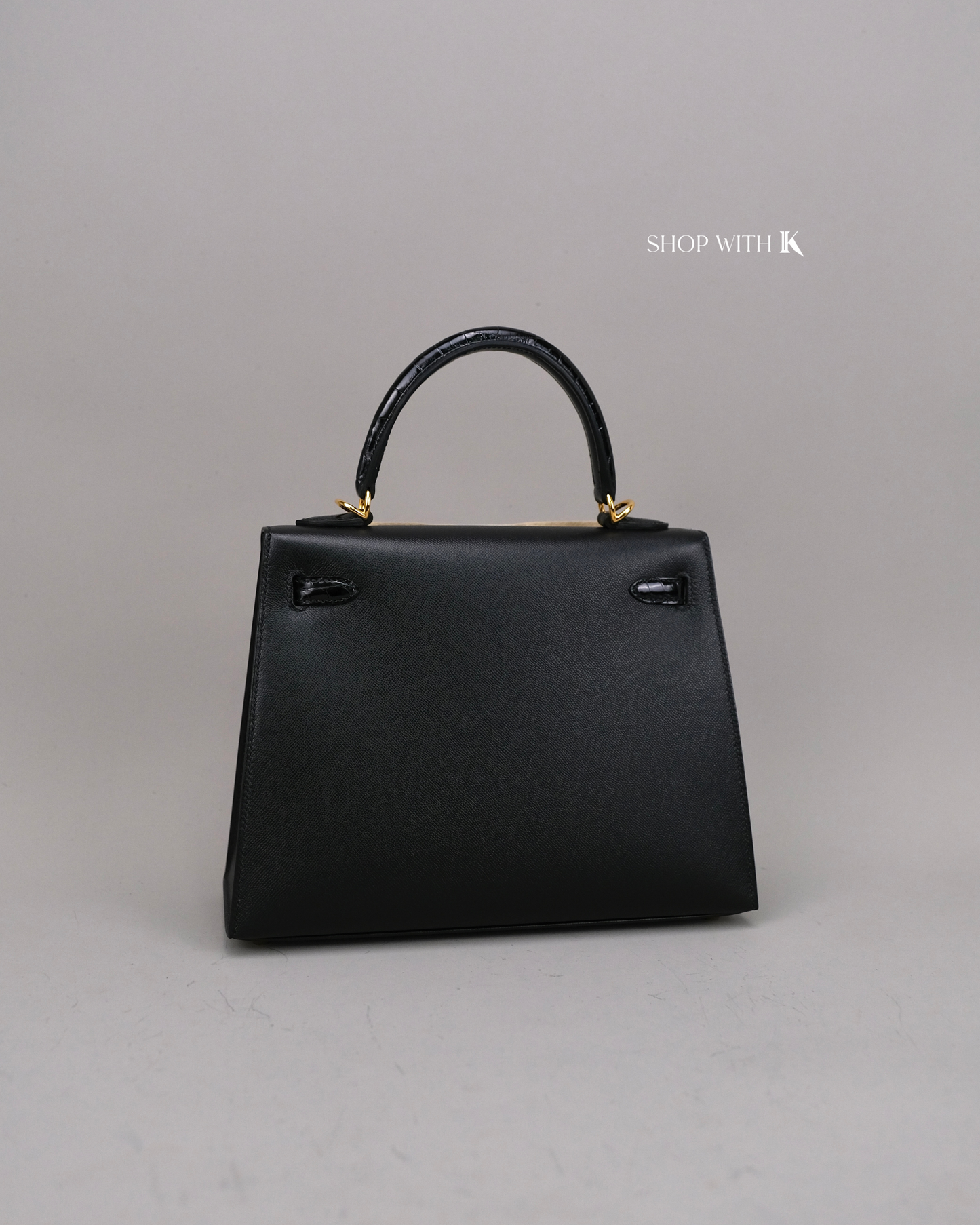 Hermes Kelly 25 Noir Croc Touch GHW