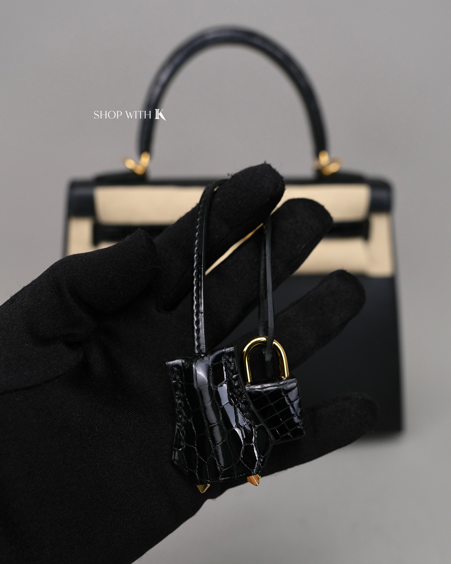 Hermes Kelly 25 Noir Croc Touch GHW