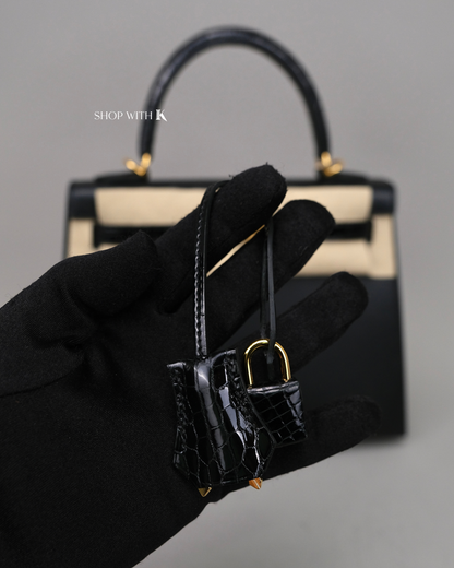 Hermes Kelly 25 Noir Croc Touch GHW