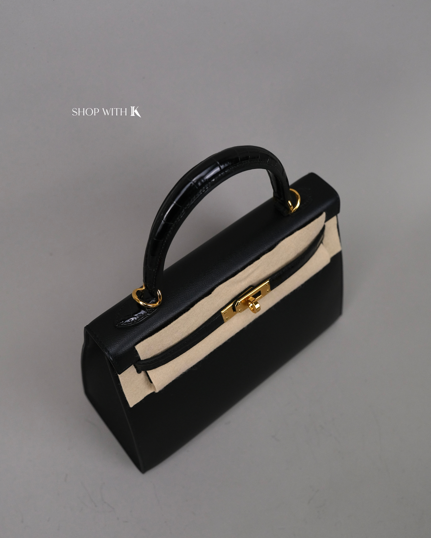 Hermes Kelly 25 Noir Croc Touch GHW