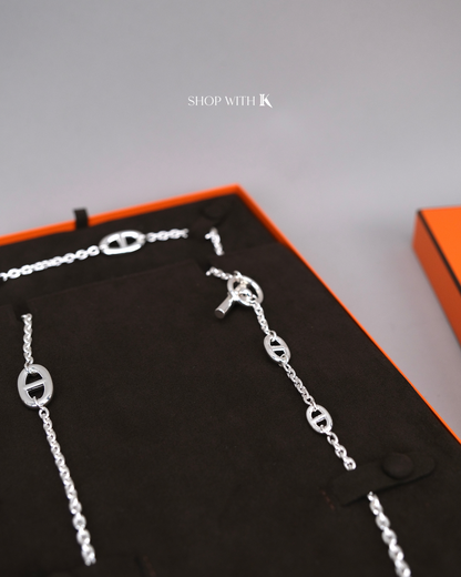 Hermes Farandole Long Necklace 160 Silver