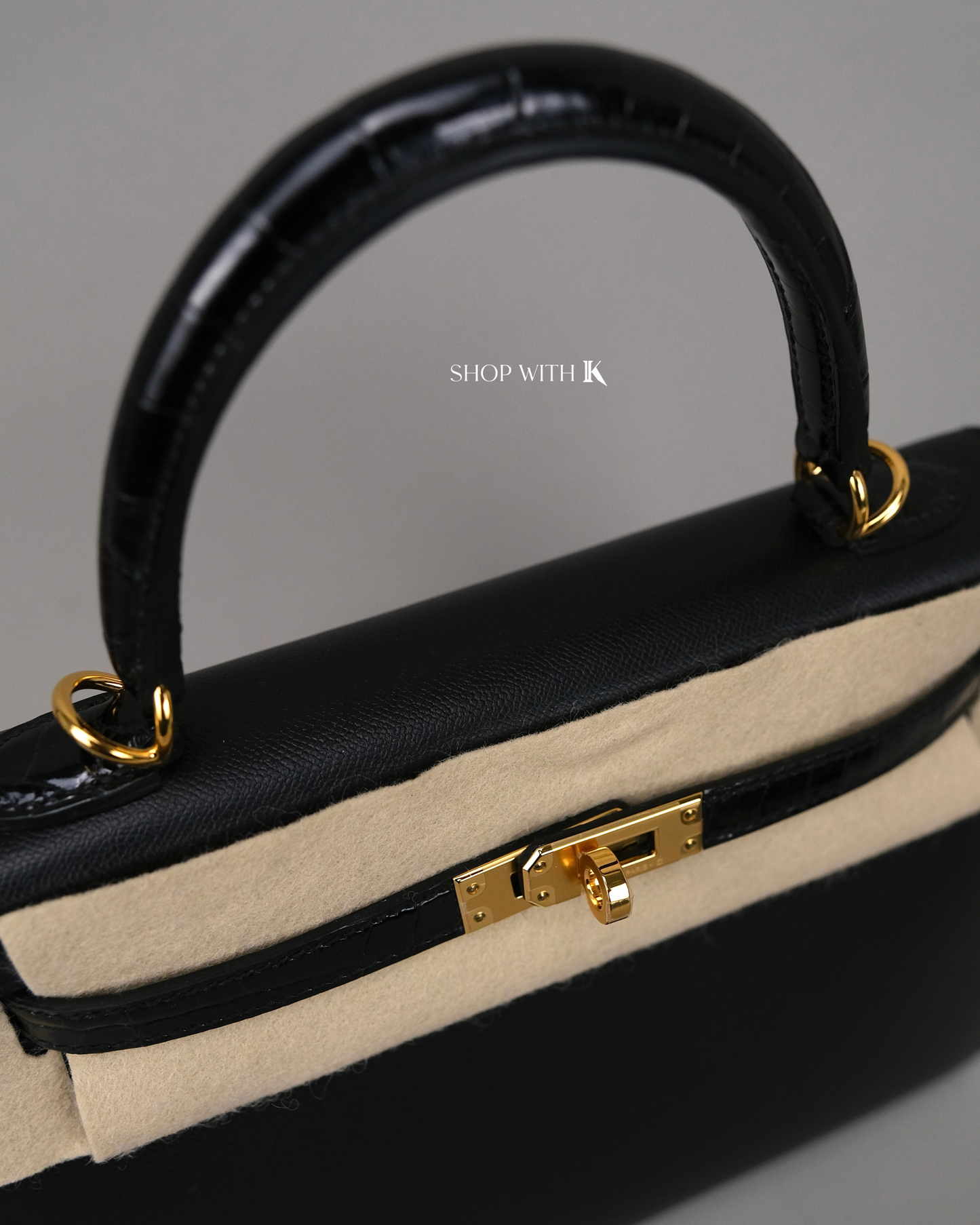 Hermes Kelly 25 Noir Croc Touch GHW