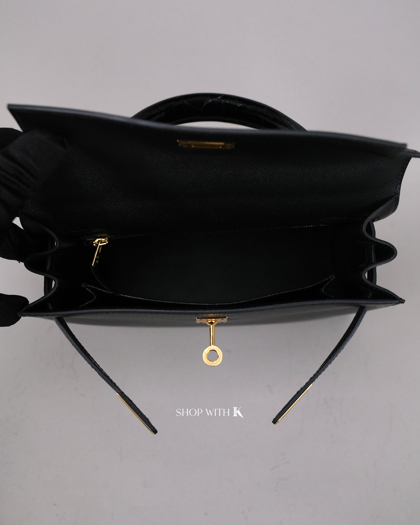 Hermes Kelly 25 Noir Croc Touch GHW