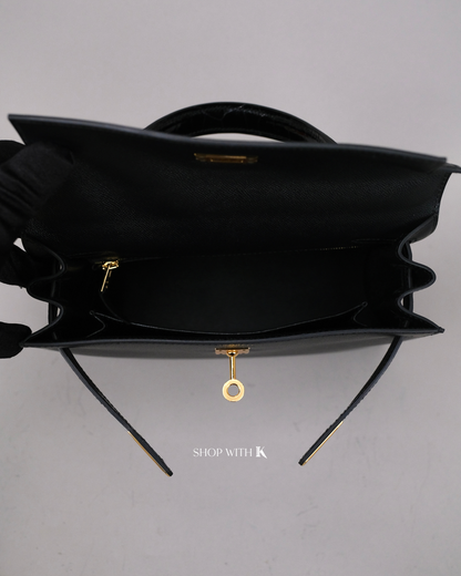 Hermes Kelly 25 Noir Croc Touch GHW