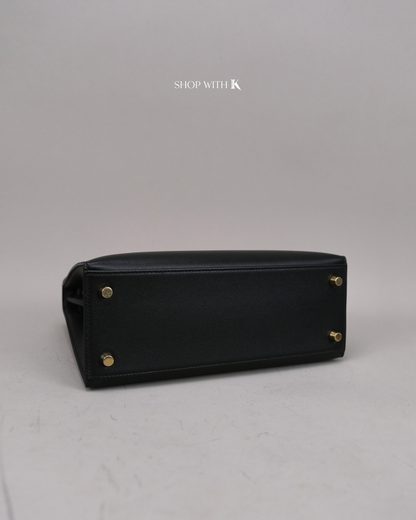 Hermes Kelly 25 Noir Croc Touch GHW