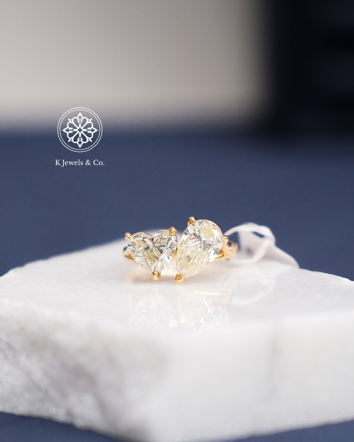 Toi et Moi Heart and Pear Shaped Ring w/ GIA