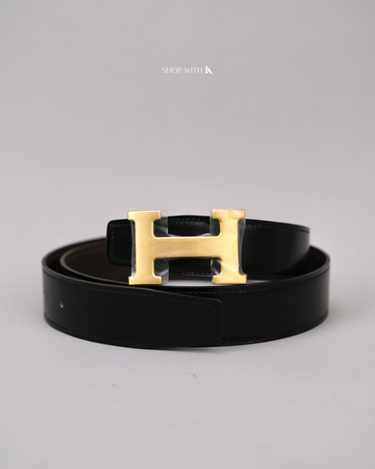 Hermes Constance Belt & Buckle Black/Dark Brown GHW