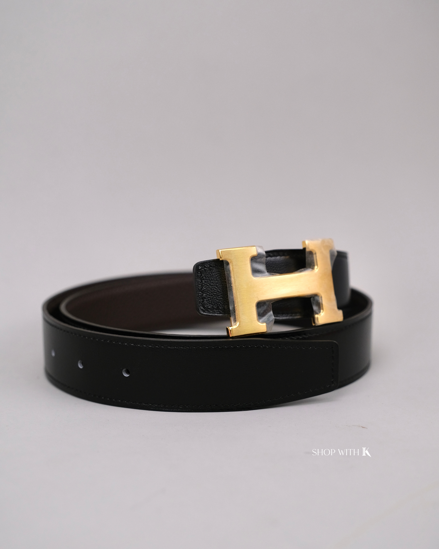 Hermes Constance Belt & Buckle Black/Dark Brown GHW