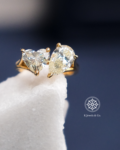 Toi et Moi Heart and Pear Shaped Ring w/ GIA