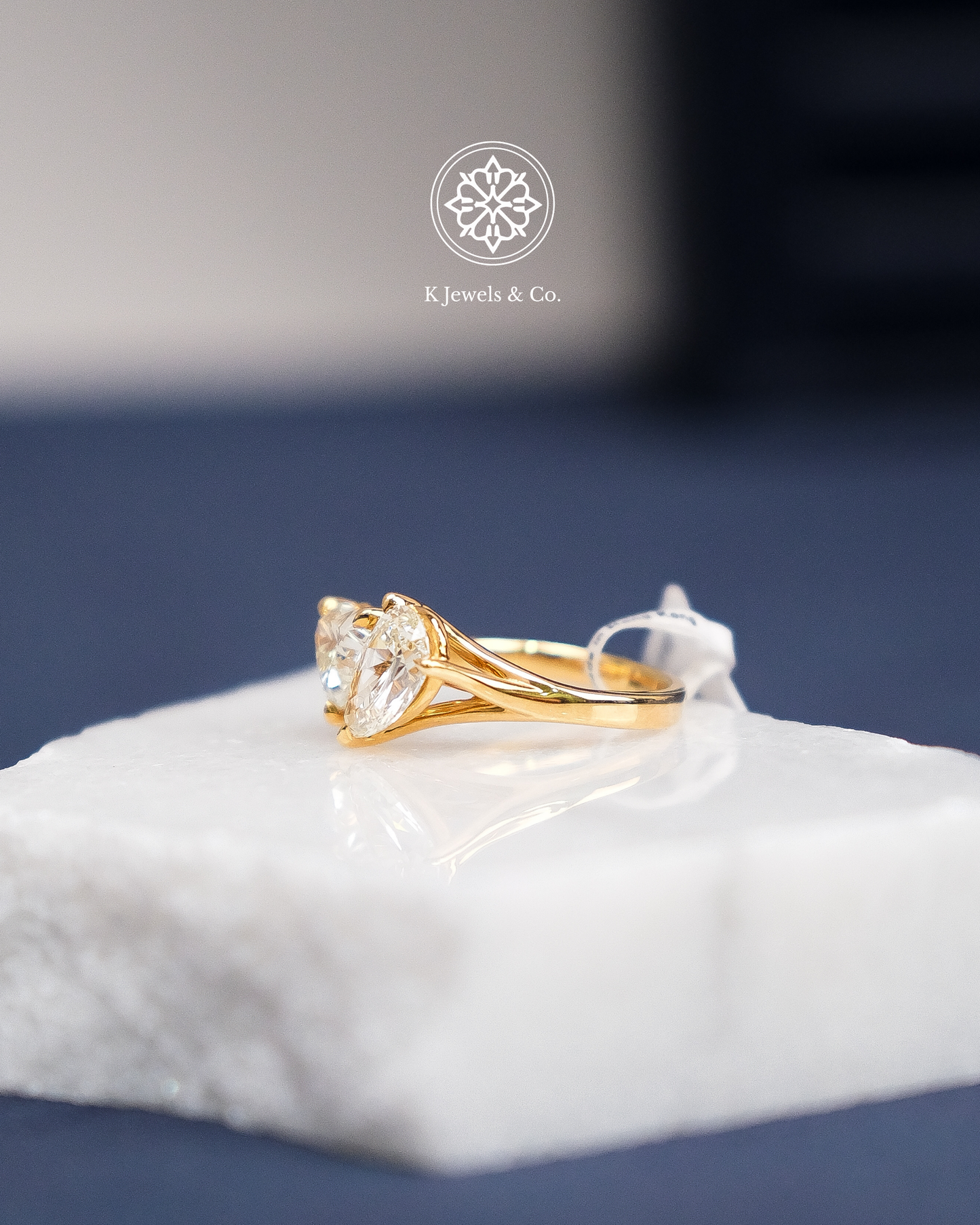 Toi et Moi Heart and Pear Shaped Ring w/ GIA