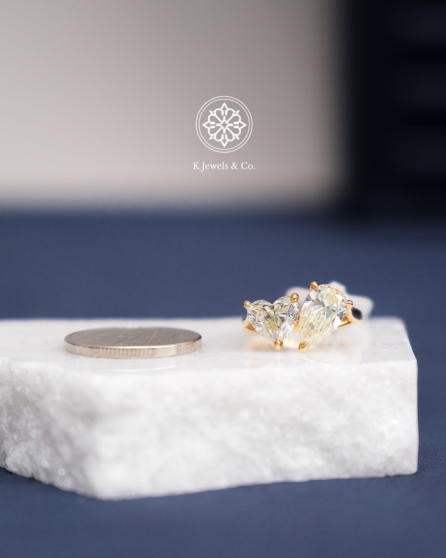 Toi et Moi Heart and Pear Shaped Ring w/ GIA