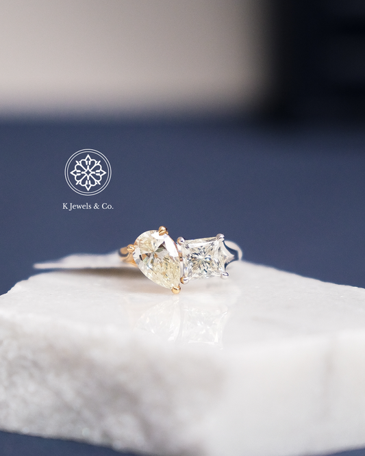 Toi et Moi Pear and Princess Cut Ring w/ GIA
