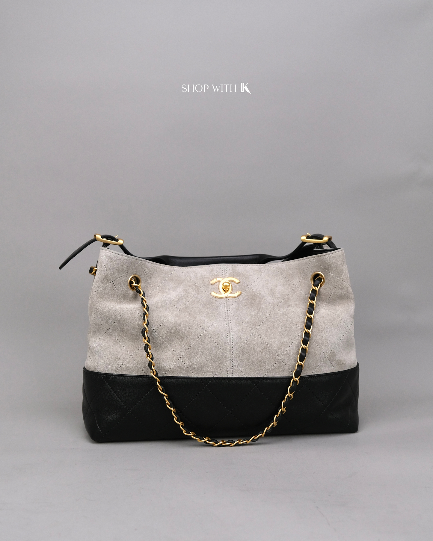 Chanel Tote Suede Calfskin Gray