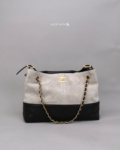Chanel Tote Suede Calfskin Gray