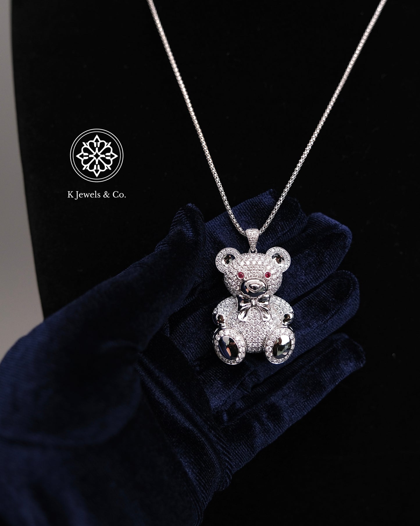 Diamond Teddy Bear Pendant w/ Chain