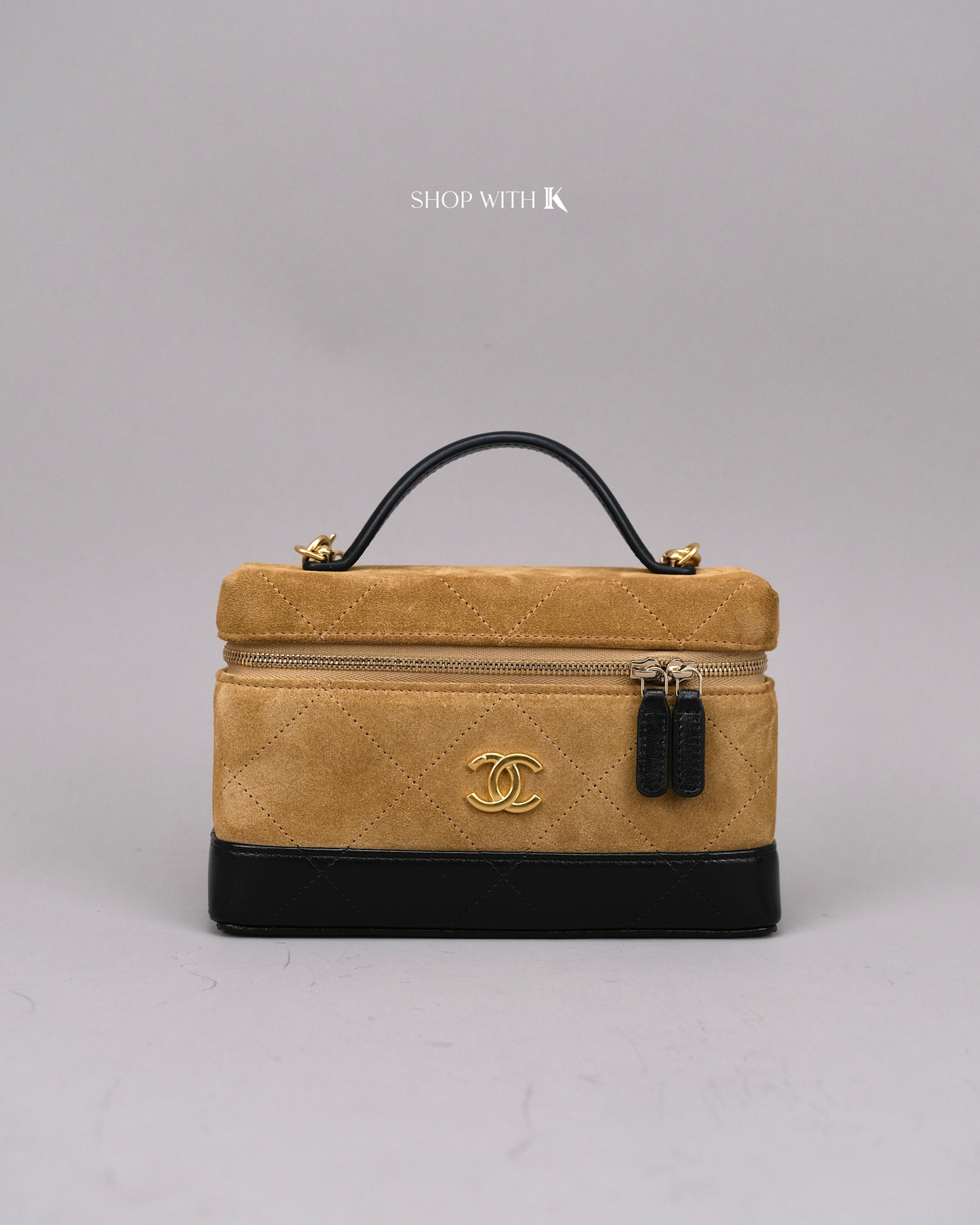 Chanel Slim Vanity Bag Suede Beige GHW
