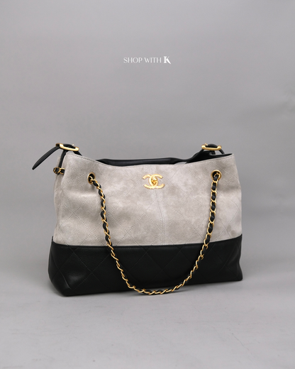 Chanel Tote Suede Calfskin Gray