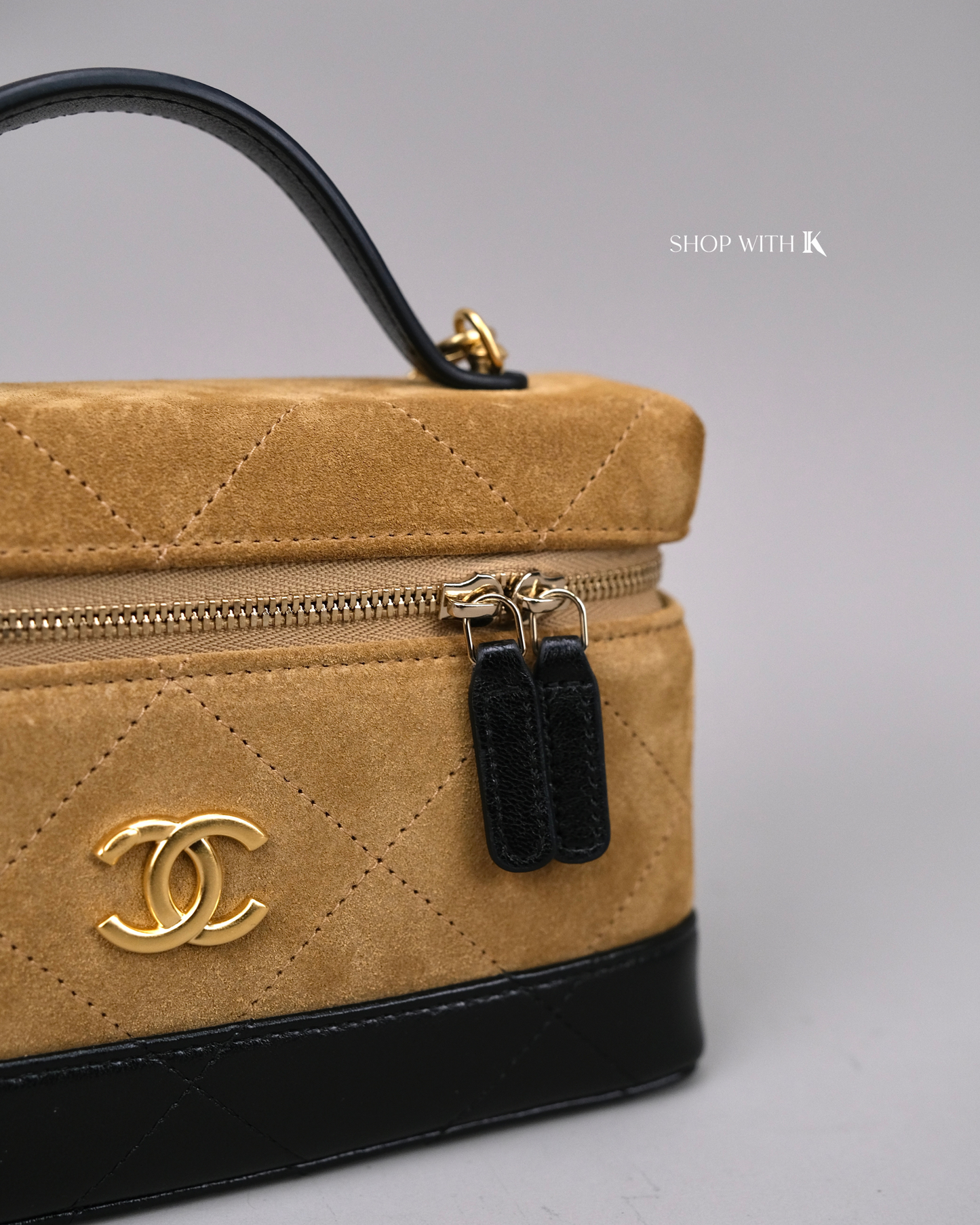 Chanel Slim Vanity Bag Suede Beige GHW