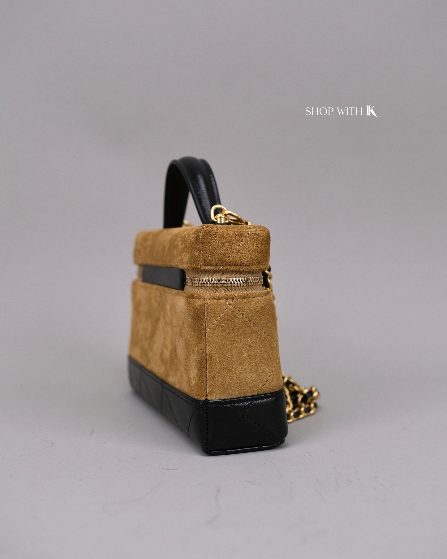 Chanel Slim Vanity Bag Suede Beige GHW