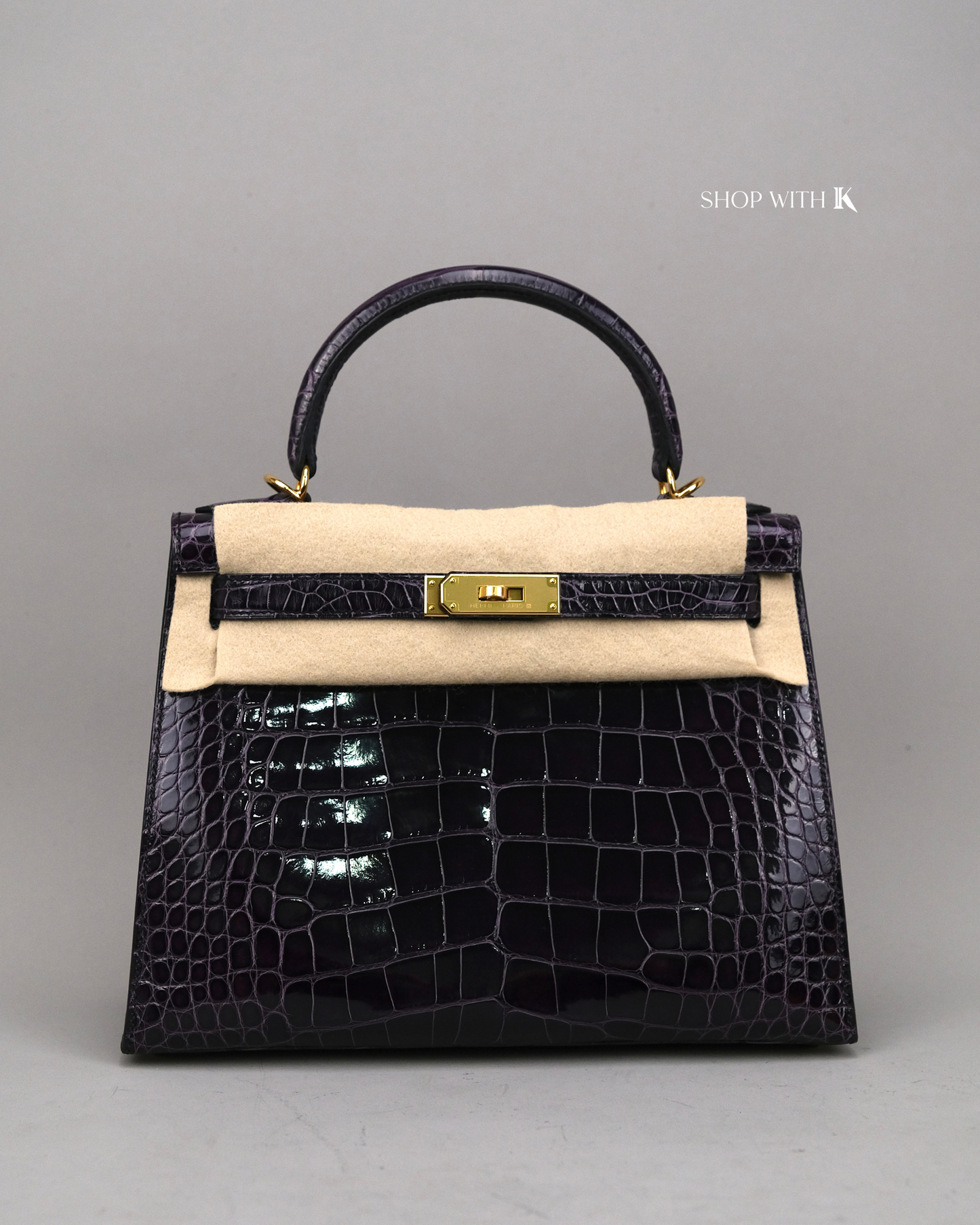 Hermes Kelly 28 Aubergine Alligator GHW