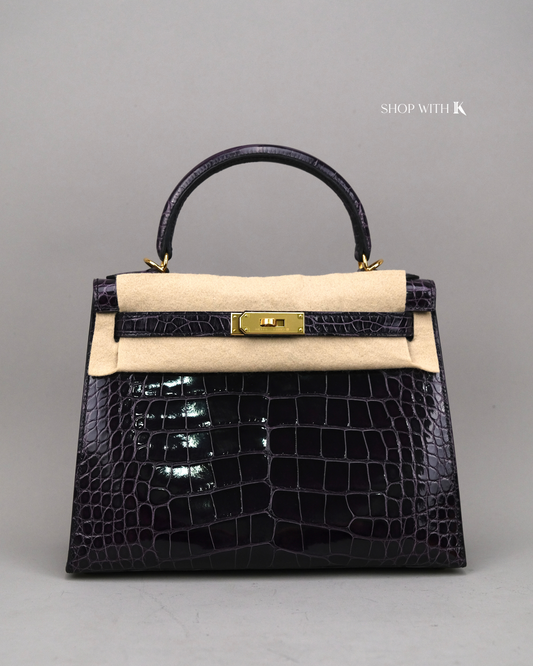 Hermes Kelly 28 Aubergine Alligator GHW