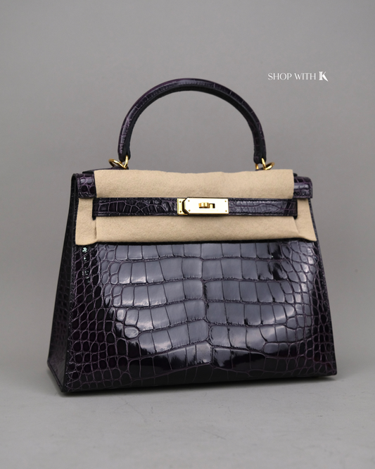 Hermes Kelly 28 Aubergine Alligator GHW