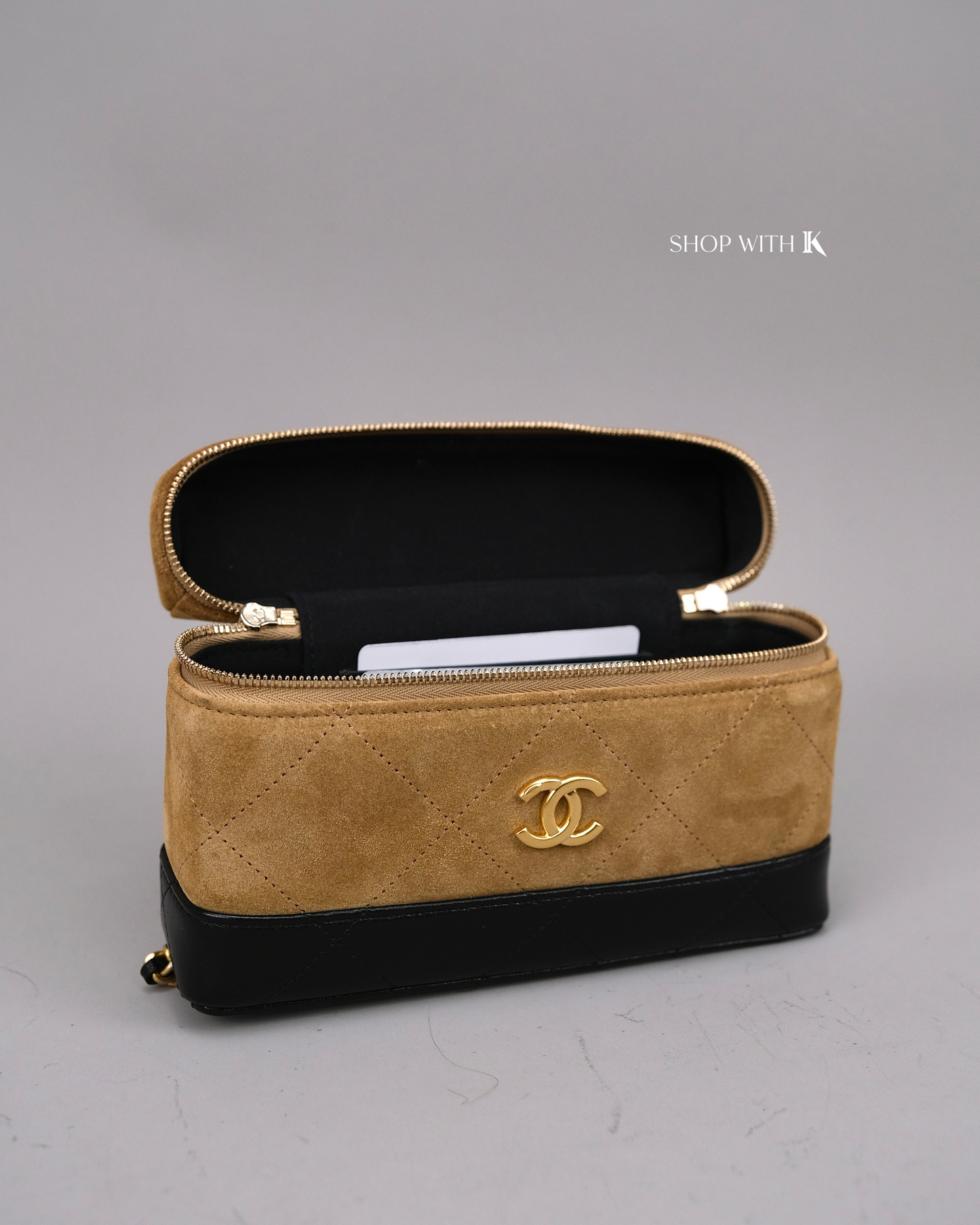 Chanel Slim Vanity Bag Suede Beige GHW