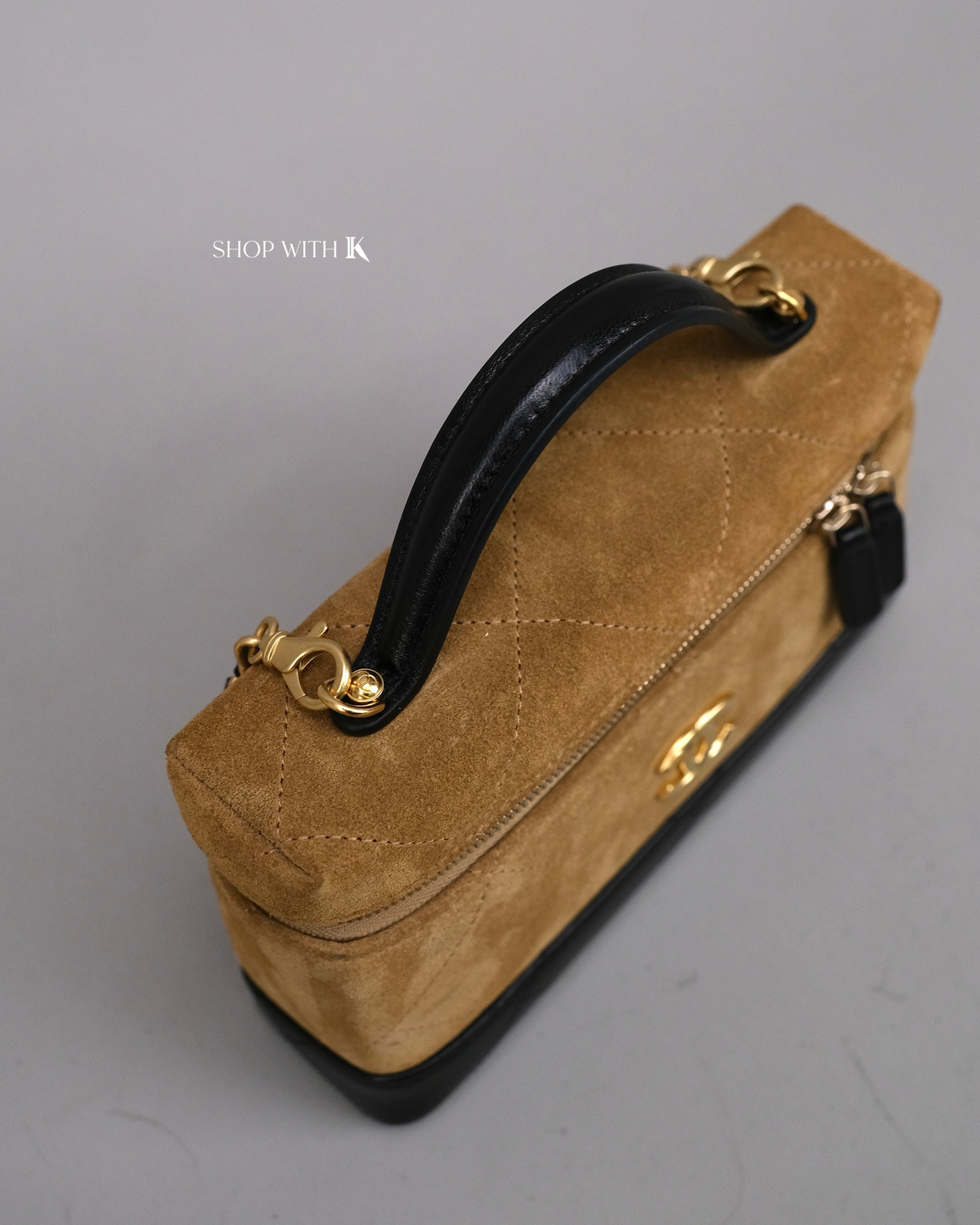 Chanel Slim Vanity Bag Suede Beige GHW