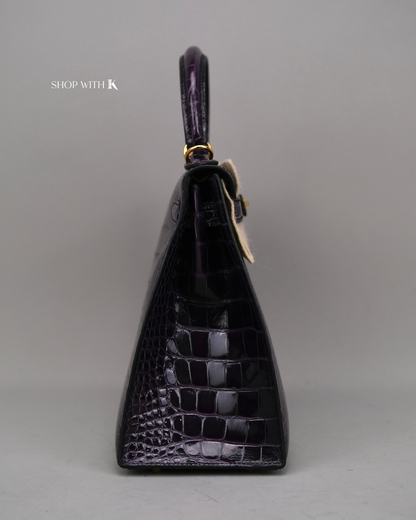 Hermes Kelly 28 Aubergine Alligator GHW