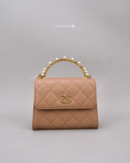 Chanel Mini Flap with Chanel Top Handle with Pearl Beige