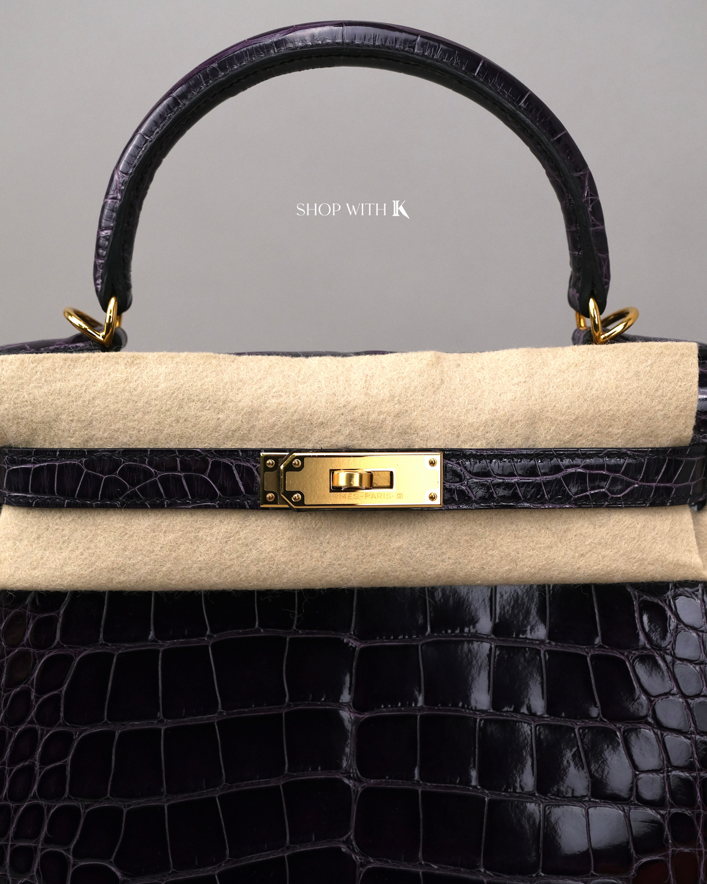 Hermes Kelly 28 Aubergine Alligator GHW
