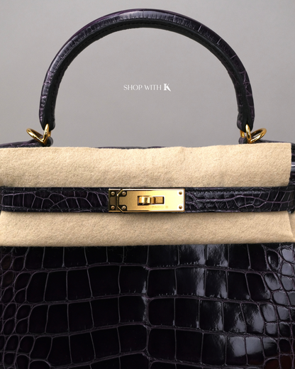 Hermes Kelly 28 Aubergine Alligator GHW
