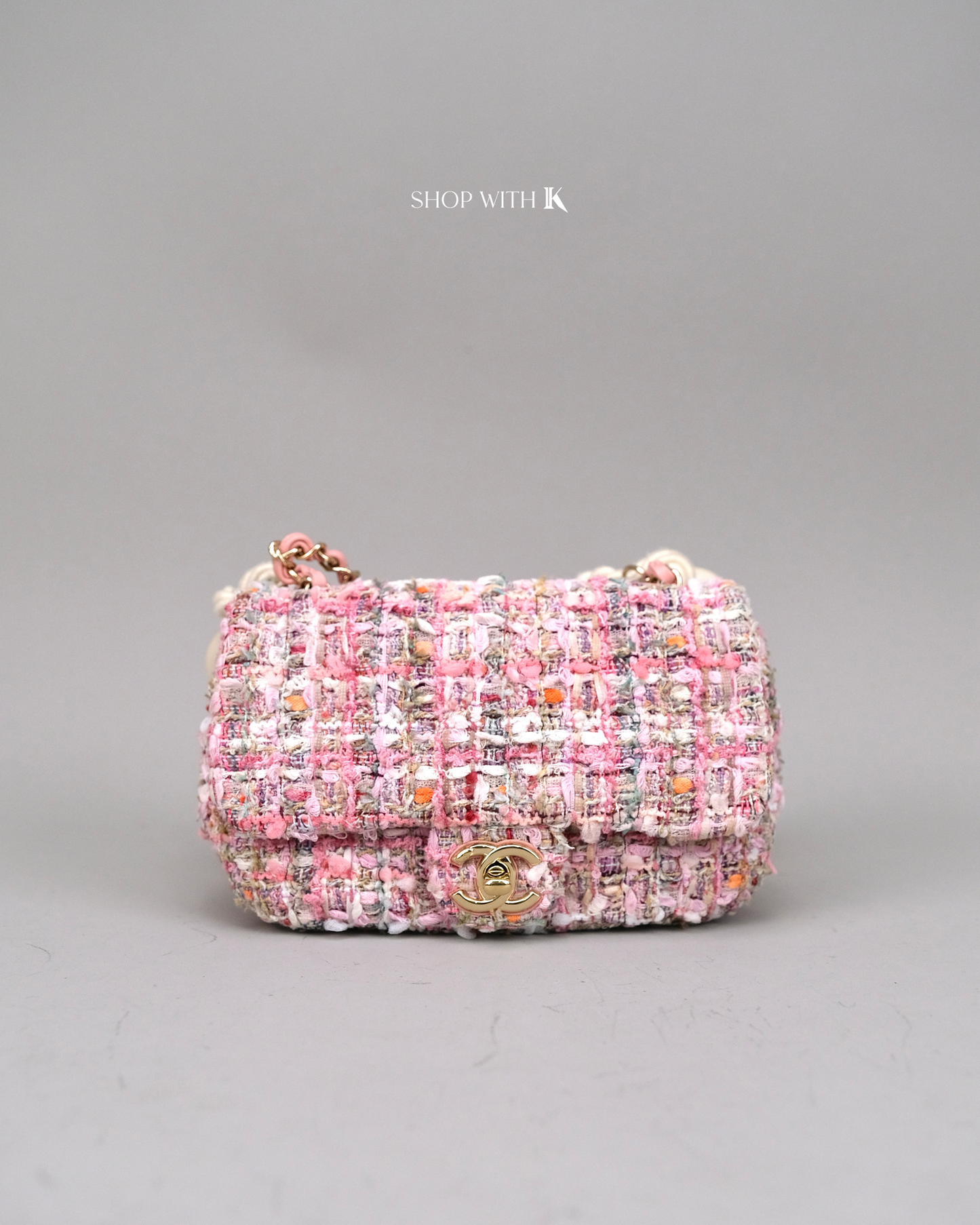Chanel Tweed Pearl Handle Pink Flap