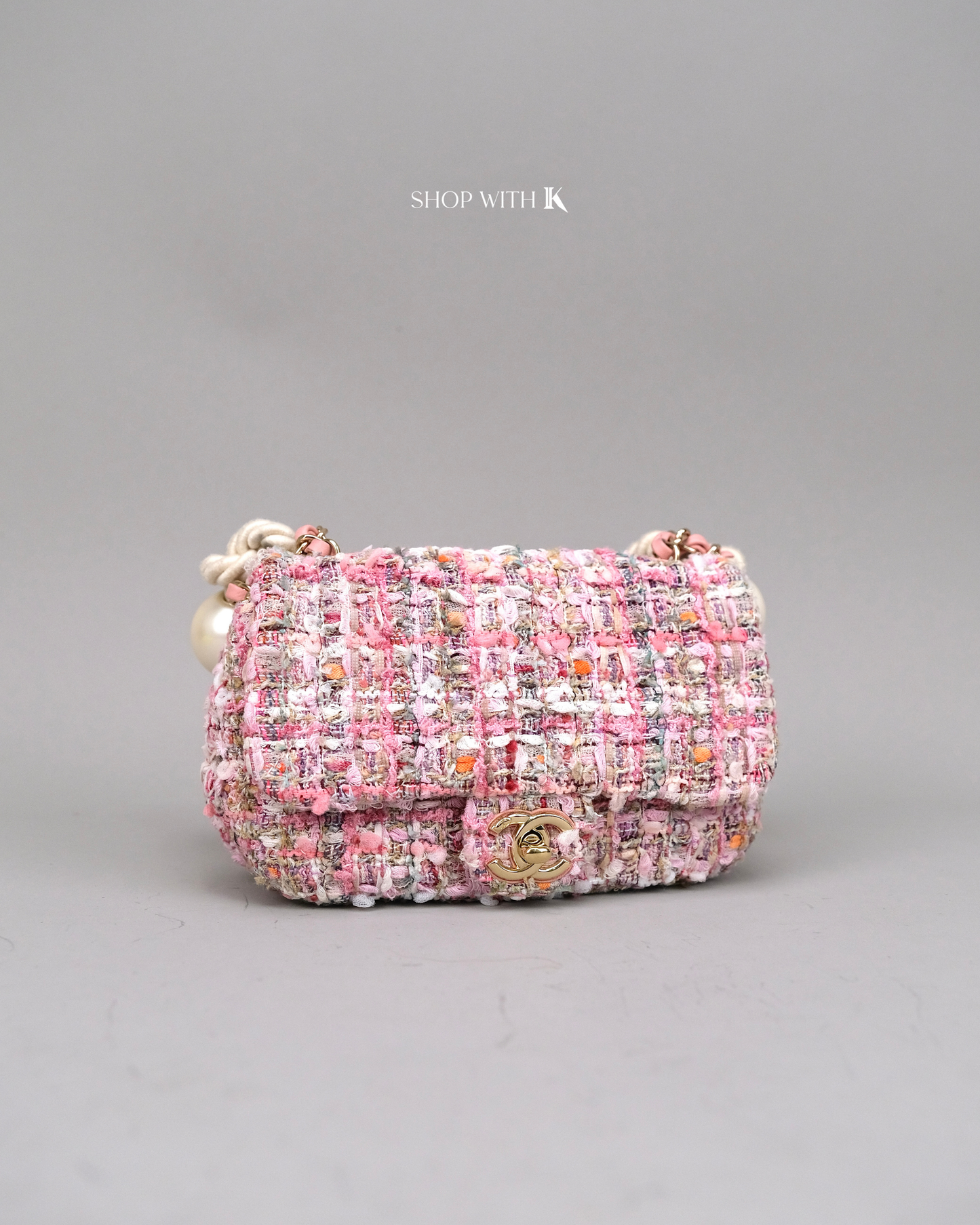 Chanel Tweed Pearl Handle Pink Flap
