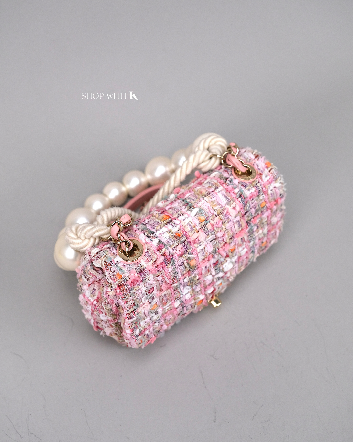Chanel Tweed Pearl Handle Pink Flap