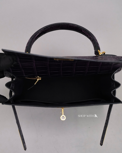 Hermes Kelly 28 Aubergine Alligator GHW